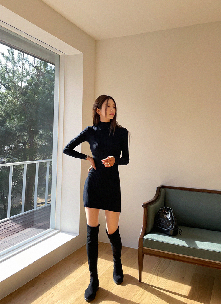 ハーフネックリブニットワンピース | レディースファッション通販 - DHOLIC