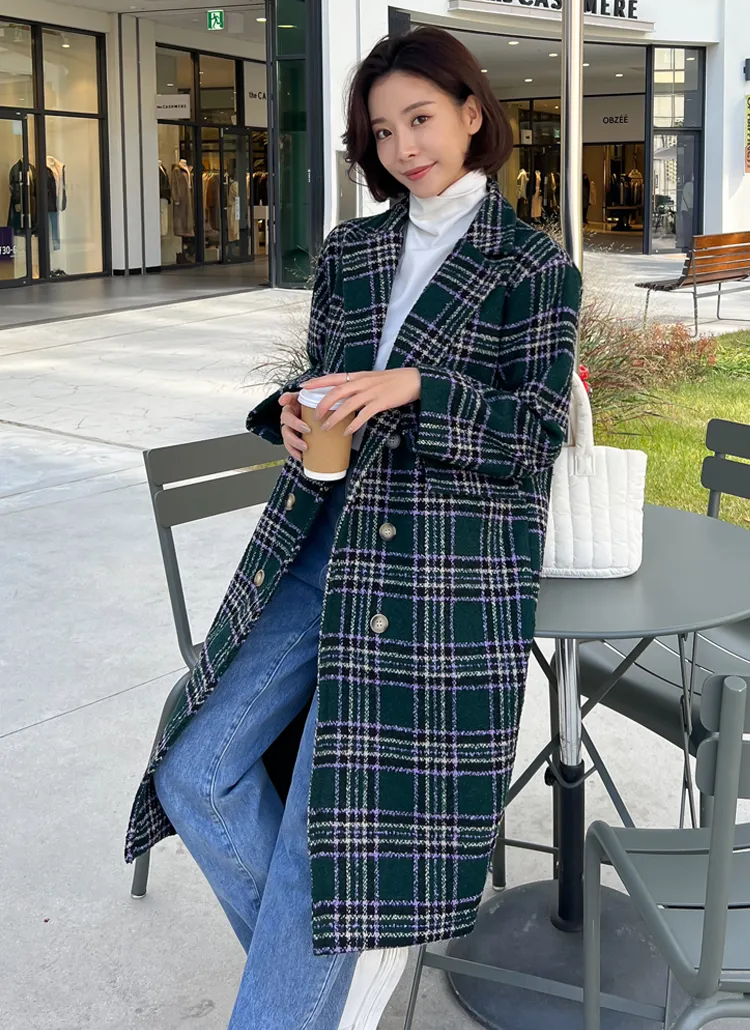 キルト裏地ダブルボタンチェックコート | レディースファッション通販  