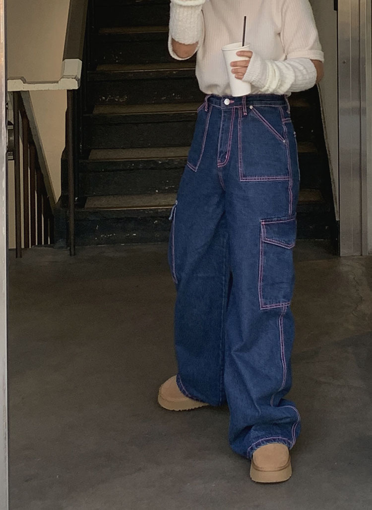 ステッチカラーデニムパンツ　ワイドパンツ　秋服 1514806_21612062_k3.jpg