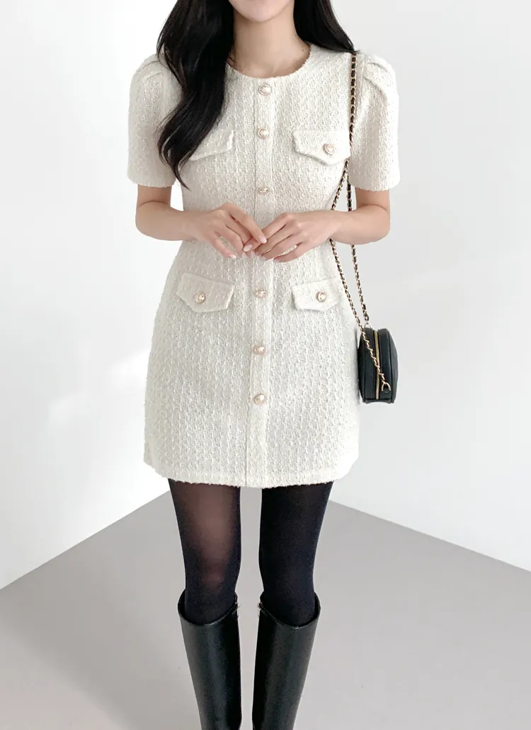 半袖ツイードミニワンピース | レディースファッション通販 - DHOLIC 