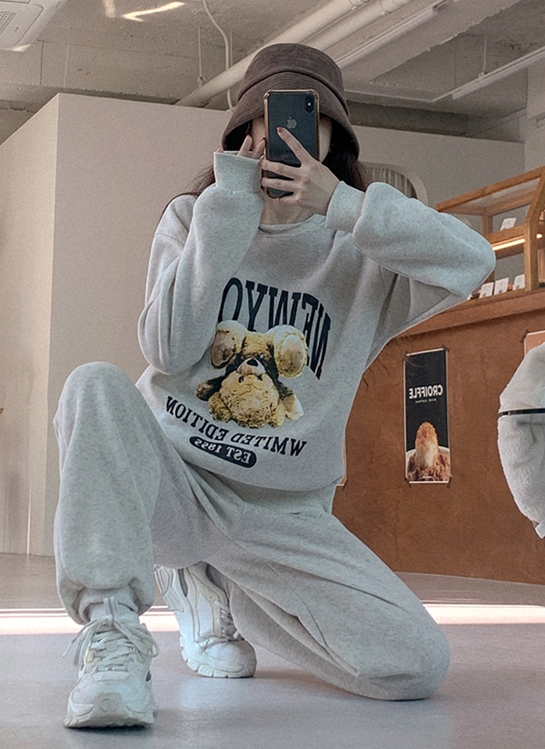 裏起毛ベアープリントスウェット上下SET | レディースファッション通販