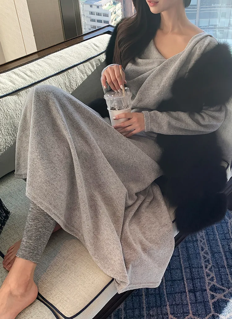 起毛ドレープネック長袖Tシャツ | minagram | 詳細画像1