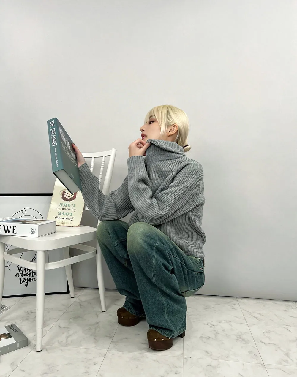 グリーンウォッシュドワイドデニムパンツ | レディースファッション