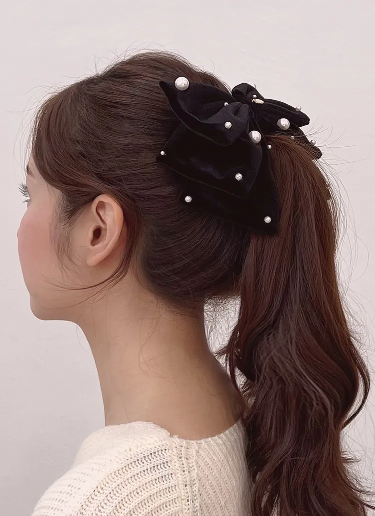 2TYPEフェイクパールリボンヘアバレッタ | thenoble | 詳細画像1