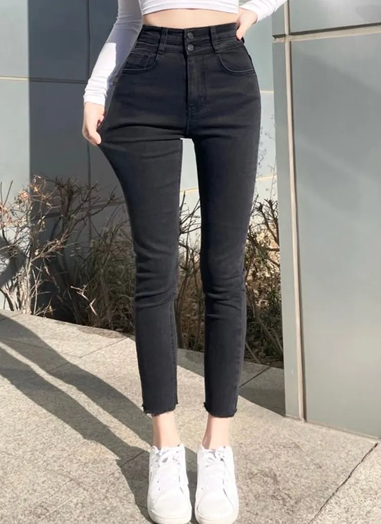 2ボタンブラックスキニーデニムパンツ | レディースファッション通販  