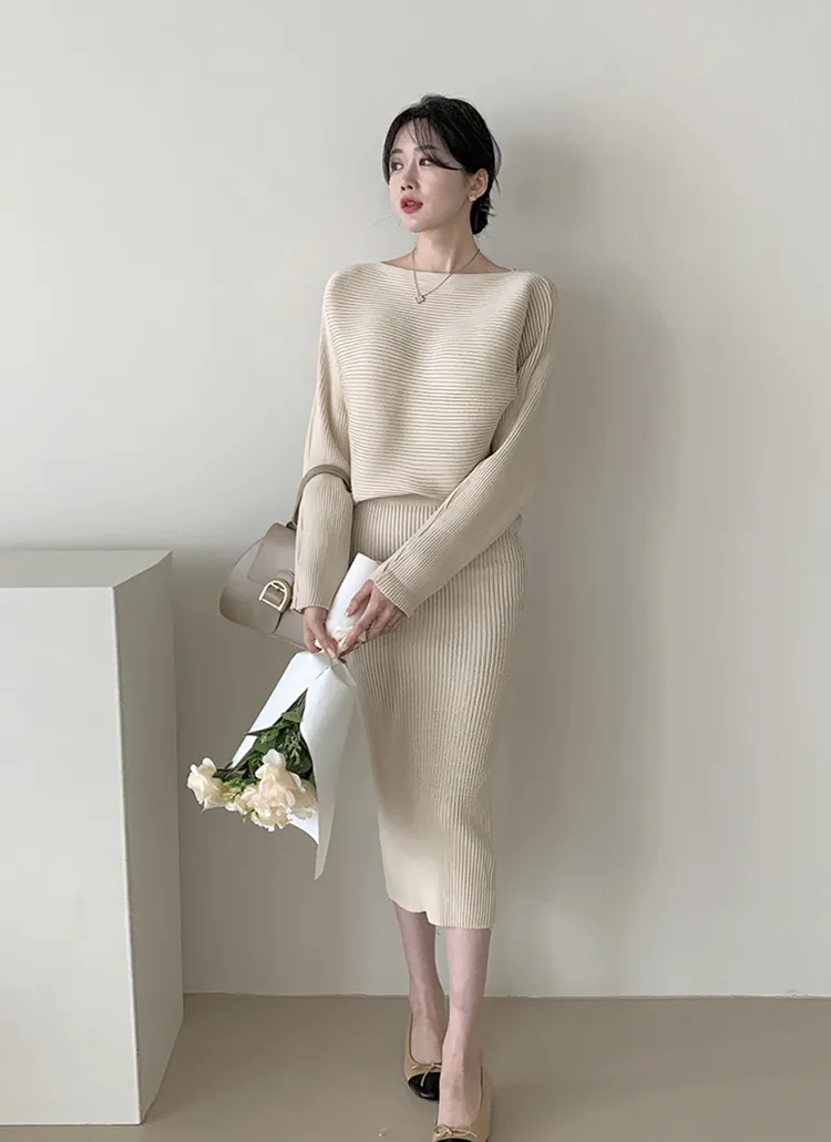 ボートネックリブニット&スカートSET | highclassic | 詳細画像1