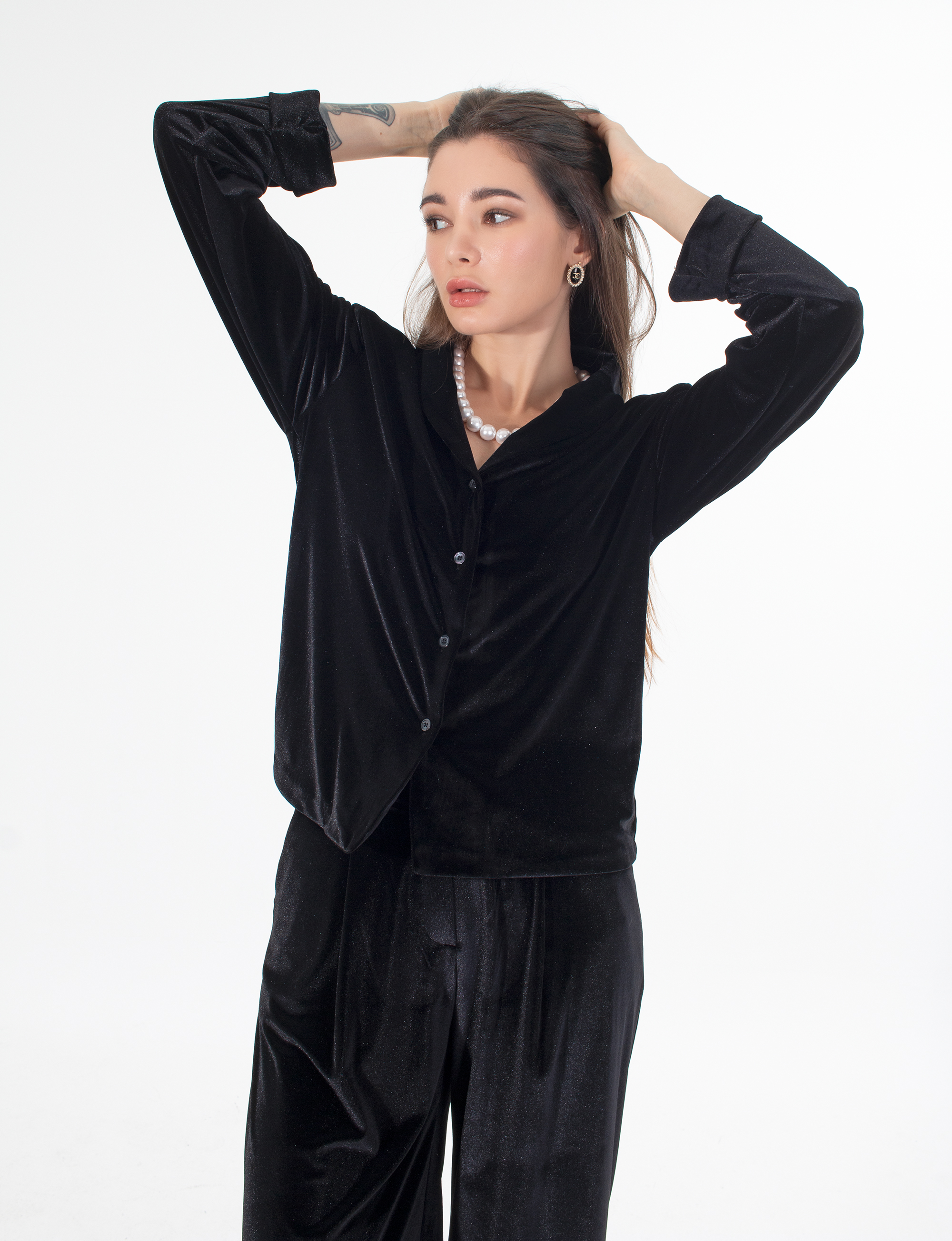 最終値下げしました！ラポドゥジェム　ベロアシャツ　ブラック オープンカラーベロアシャツ | レディースファッション通販 - DHOLIC