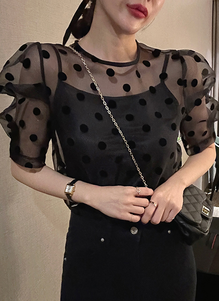 ダイアグラム Diagram ブラウス シアー シャツ パフスリーブ 水玉 黒 Diagram（ダイアグラム） WOMEN シャツ・ブラウス GRACE CONTINENTAL