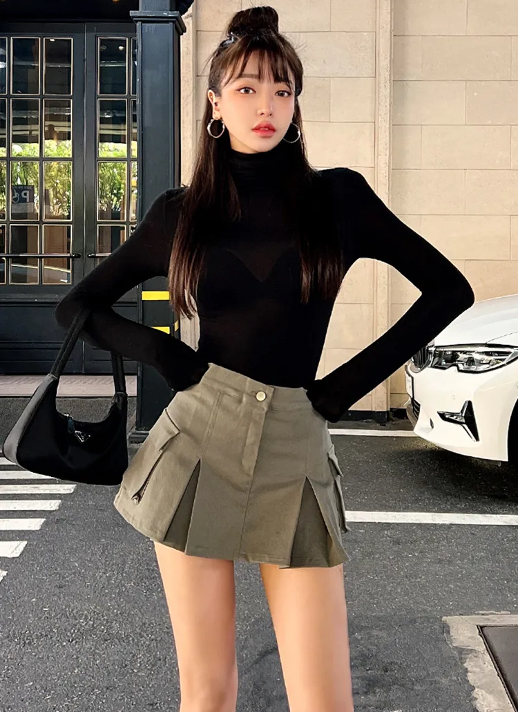パンツ裏地フラップポケットミニスカート | レディースファッション  
