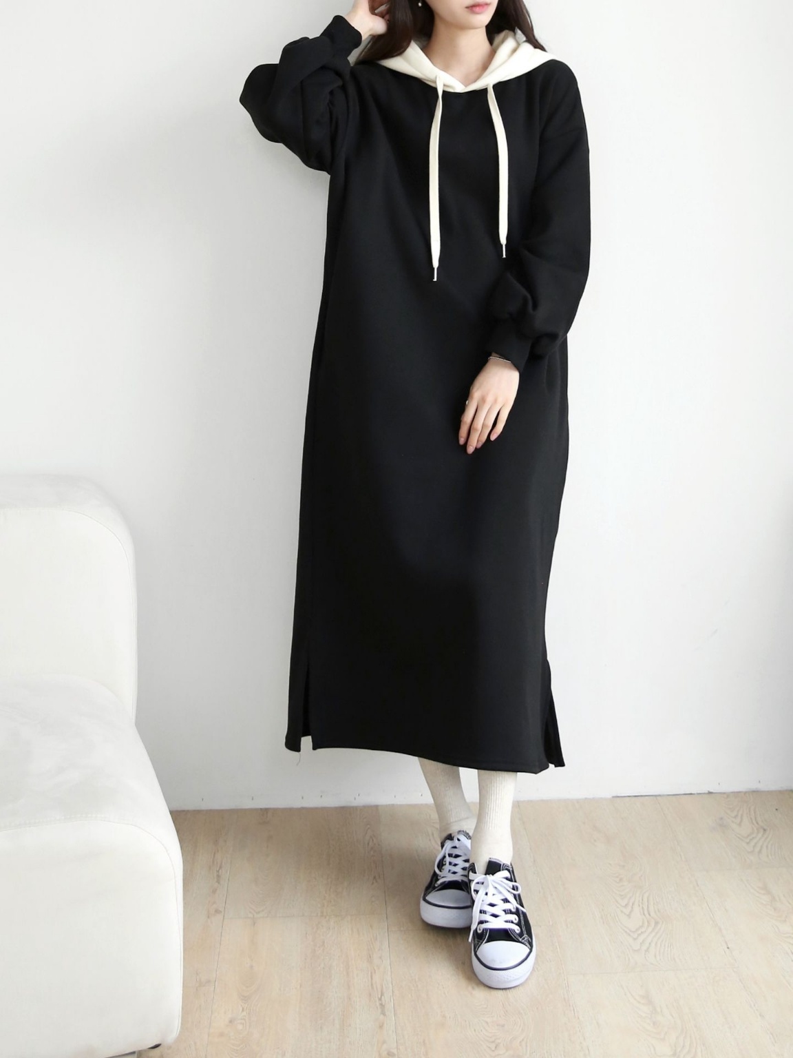 裏起毛配色パーカーワンピース | レディースファッション通販 - DHOLIC