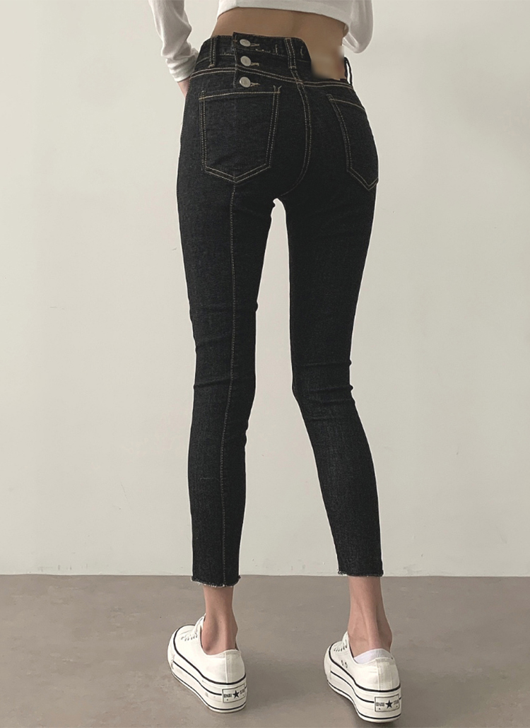 裏起毛バックボタンスキニーデニムパンツ | レディース