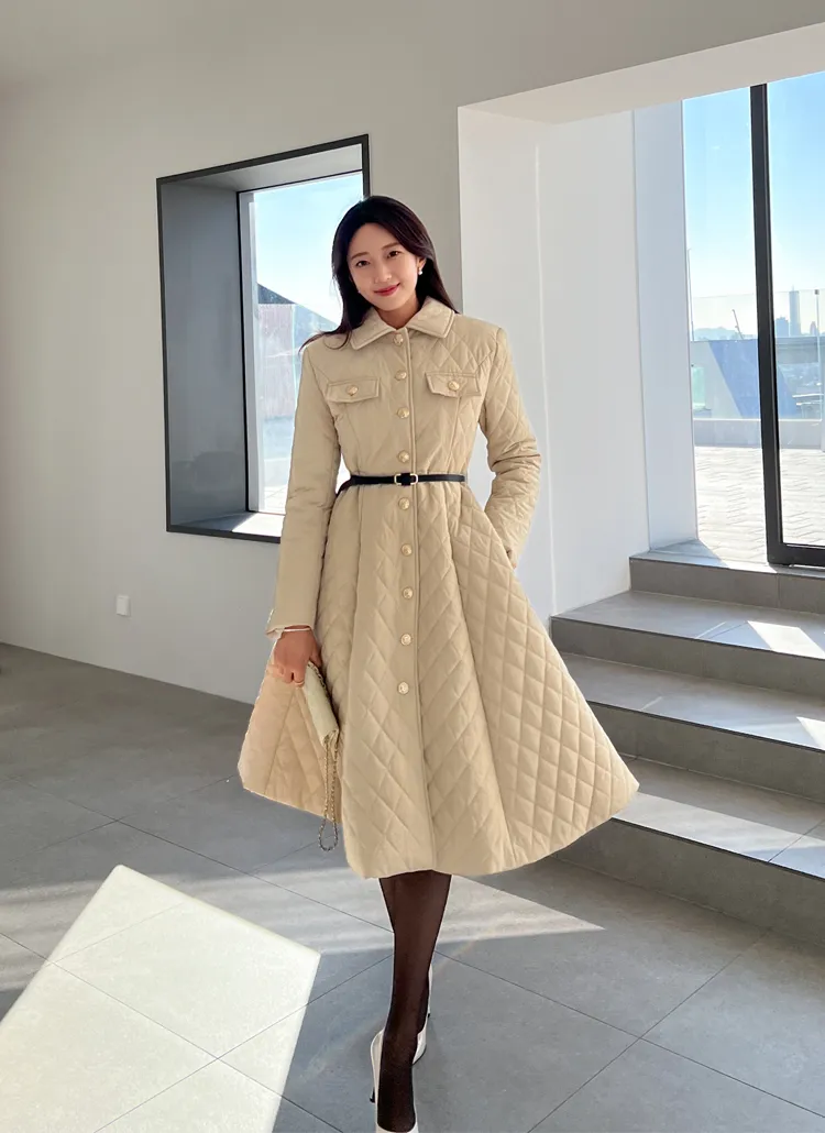 ファー裏地キルティングフレアコート | レディースファッション通販  