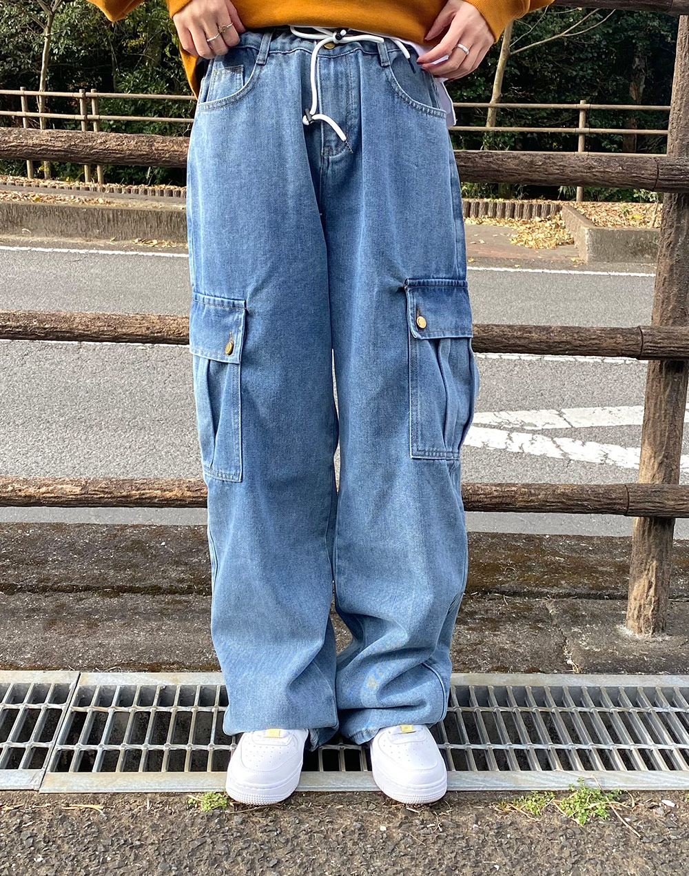 サイドポケット付きワイドデニムパンツ | レディースファッション通販