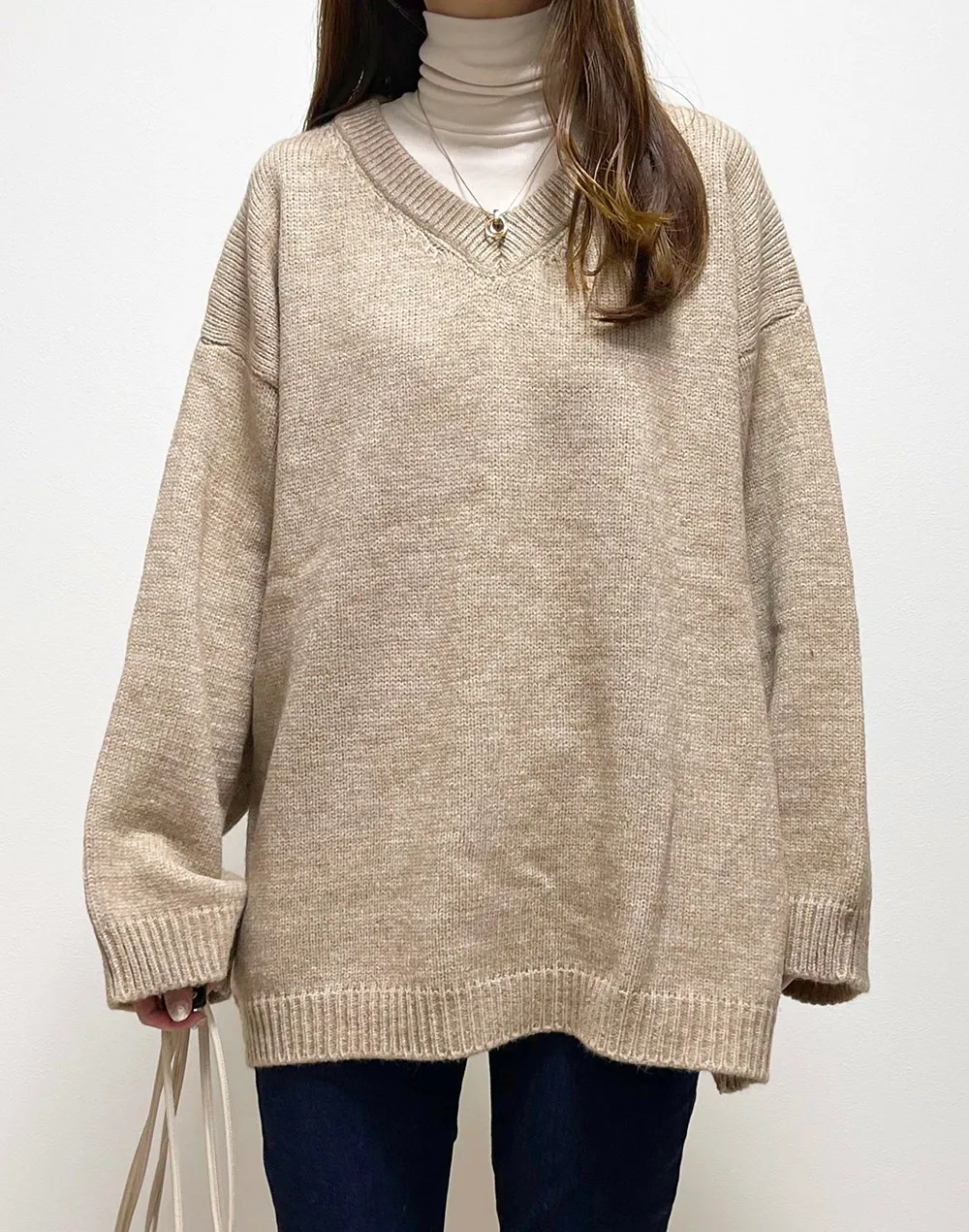 オーバーサイズVネックニット | レディースファッション通販 - DHOLIC 