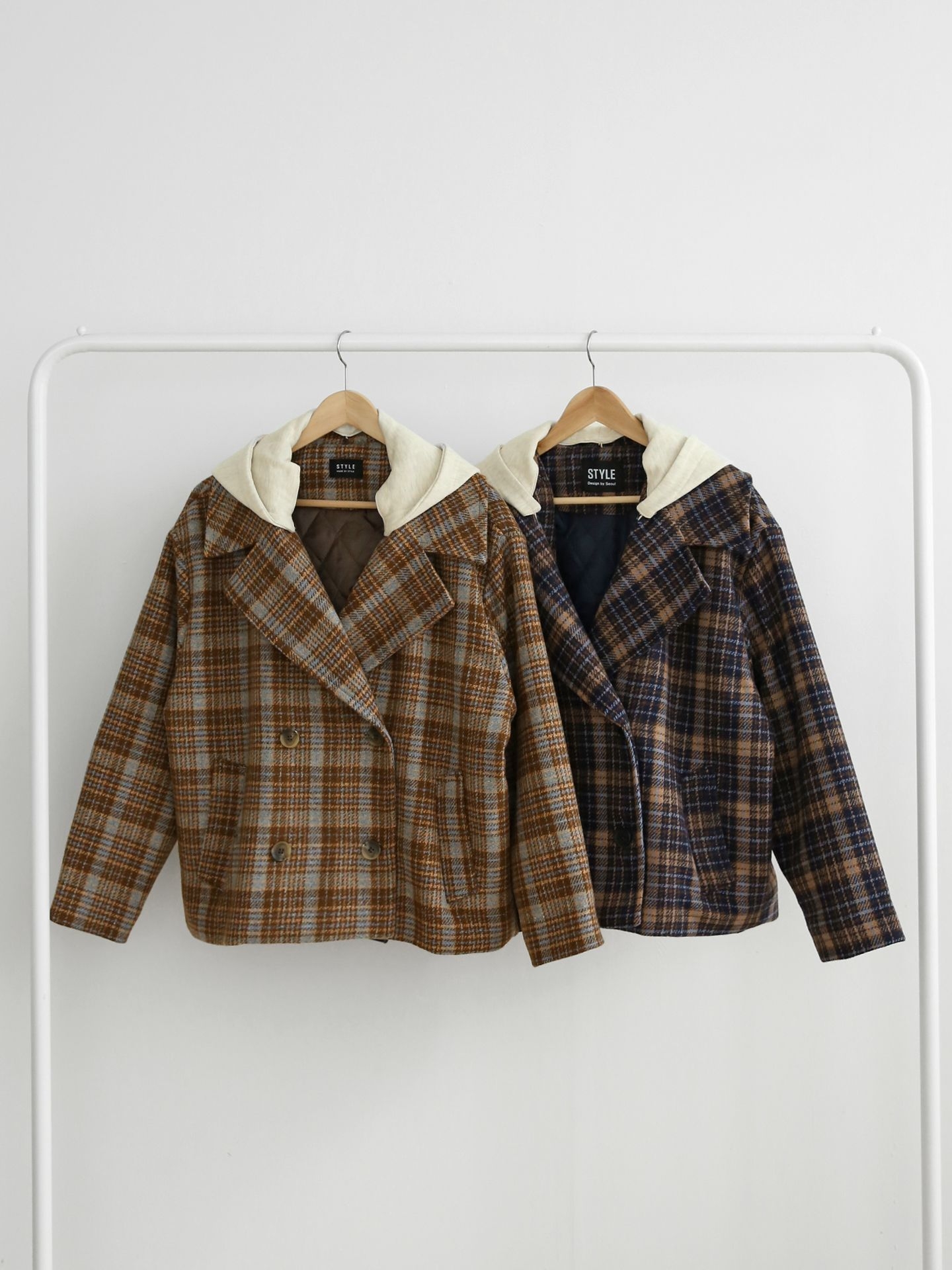 フード付キルト裏地チェックジャケット | レディースファッション通販