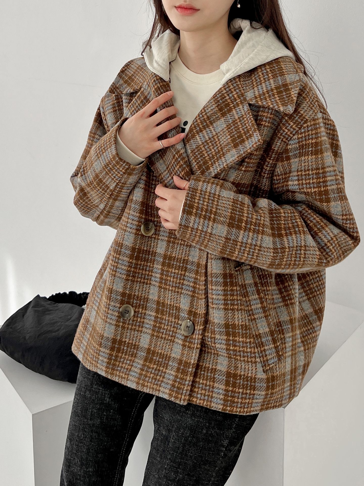 フード付キルト裏地チェックジャケット | レディースファッション通販