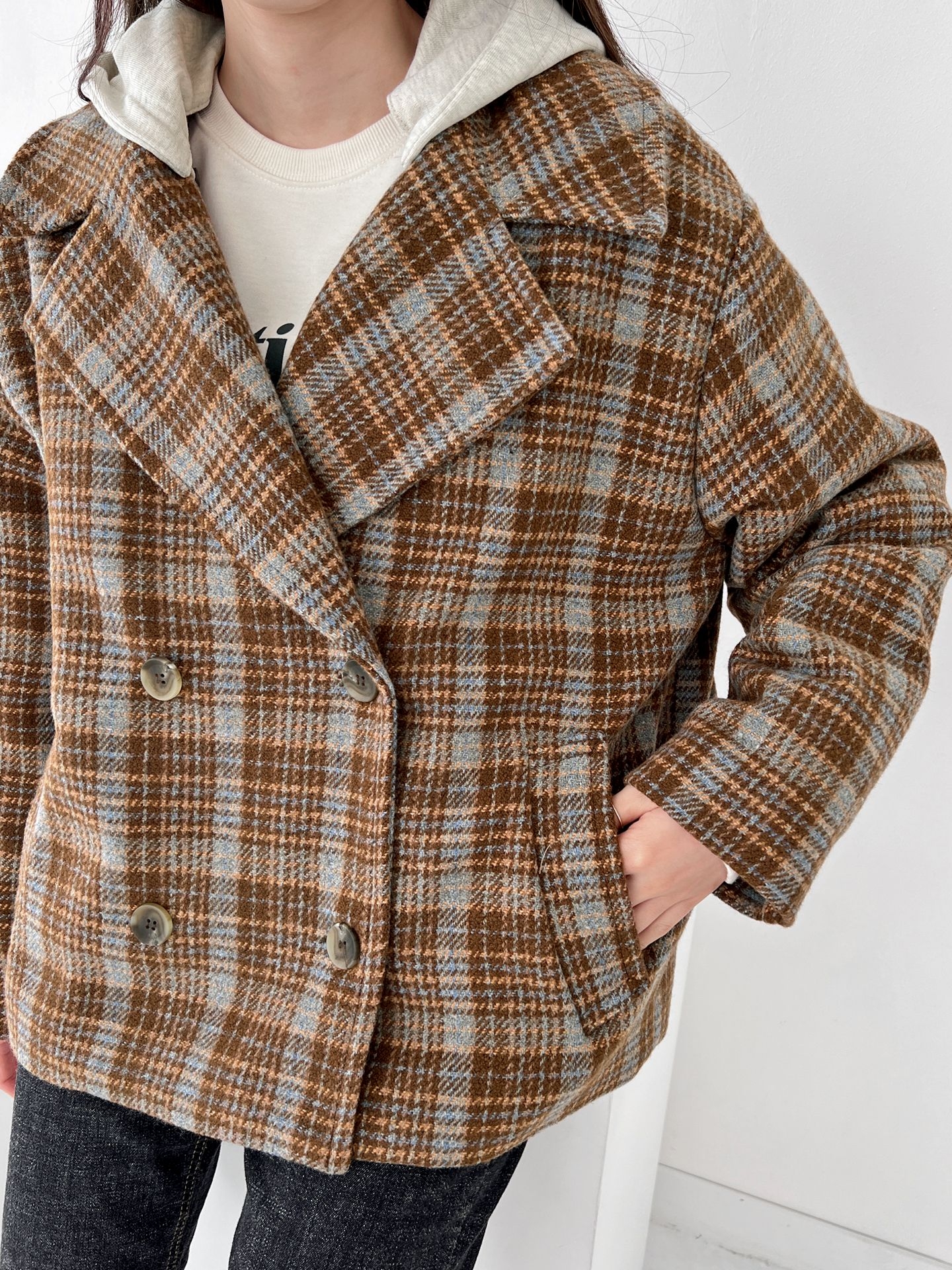 フード付キルト裏地チェックジャケット | レディースファッション通販