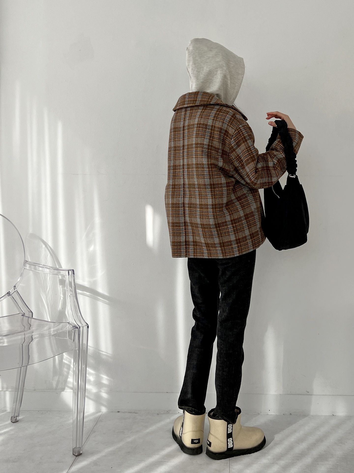 フード付キルト裏地チェックジャケット | レディースファッション通販