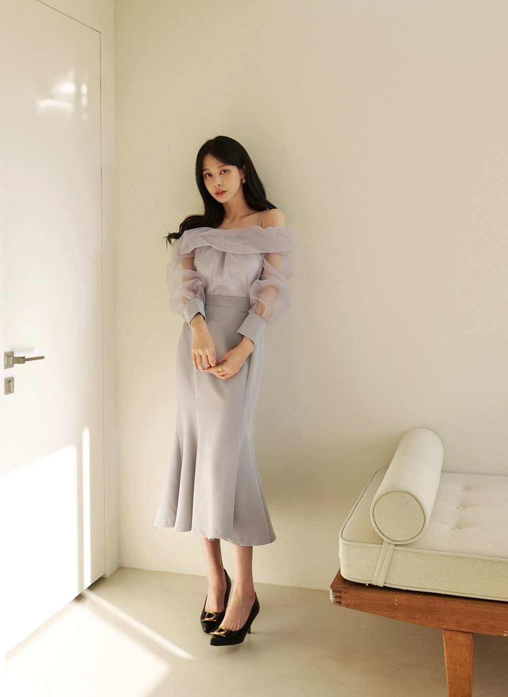 シアーオフショルマーメイドワンピース | レディースファッション通販