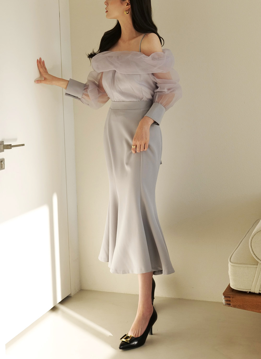 シアーオフショルマーメイドワンピース | レディースファッション通販