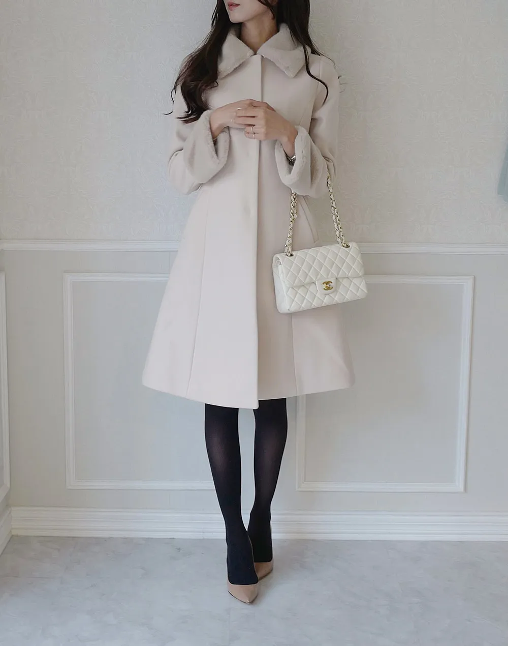 ウール混ファー付きAラインコート | レディースファッション通販 - DHOLIC 