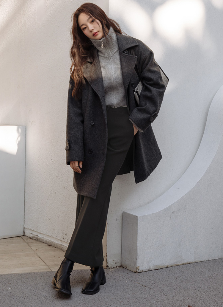 キルト裏地ウールブレンドフロントポケットコート | レディース