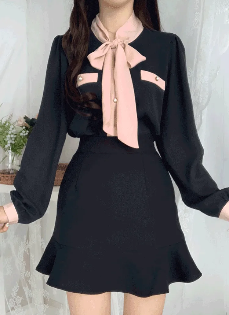 配色リボンボウタイブラウス | YUAU | 詳細画像1