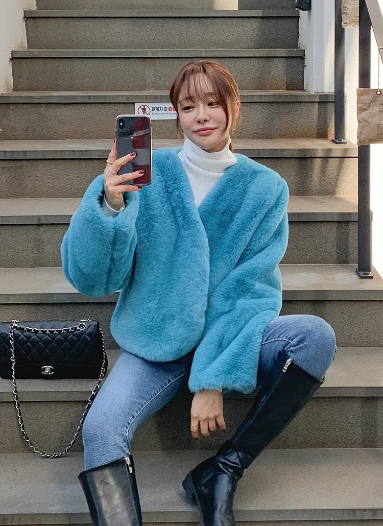 エコカラーファーVネックジャケット | theresheis | 詳細画像1