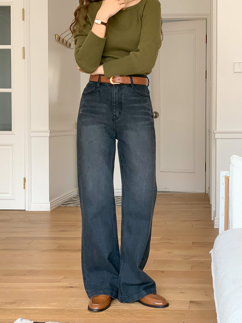 ALLCAPO ブラックフレアデニムパンツ スリムフィット me+em select ジーンズ デニム デニムパンツ 「4size