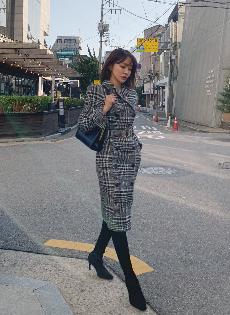 グレンチェックコート風ワンピース | レディースファッション通販 - DHOLIC