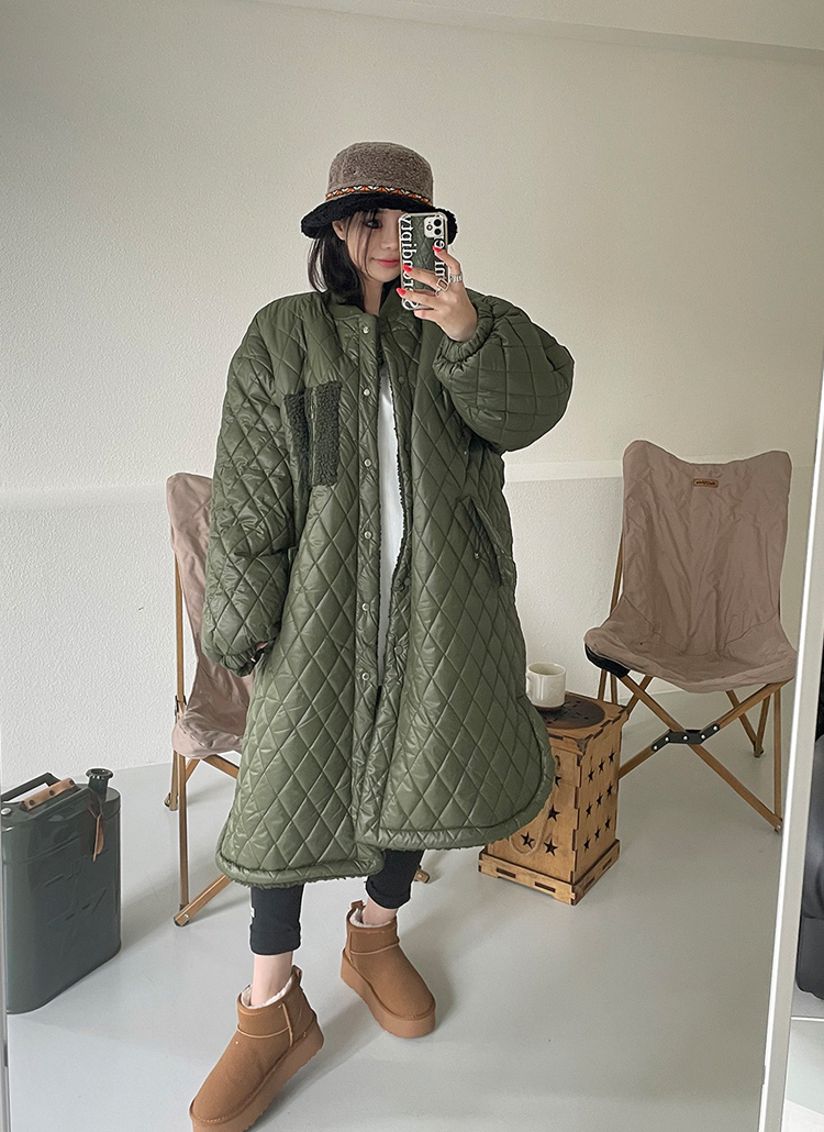 バックラベルキルティングロングコート | レディースファッション通販