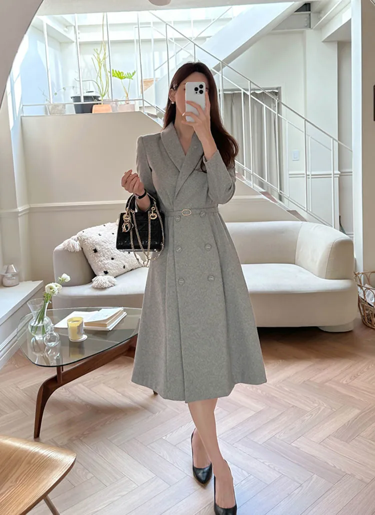 ショールカラーダブルボタンワンピース | レディースファッション通販  