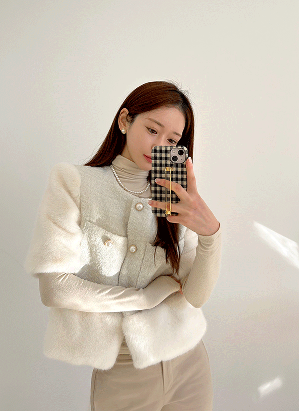 DHOLIC エコファーツイードジャケット ディーホリック エコファーツイードジャケット エコファーポイント