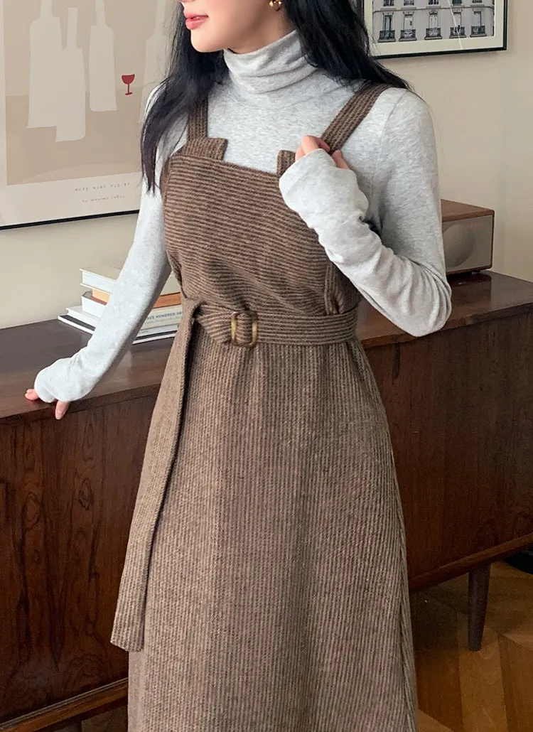 ウール混ボーダーラインビスチェワンピース | レディースファッション  