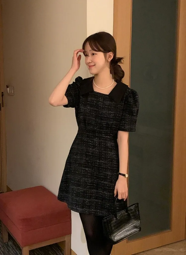 配色カラーツイードフレアワンピース | レディースファッション通販  