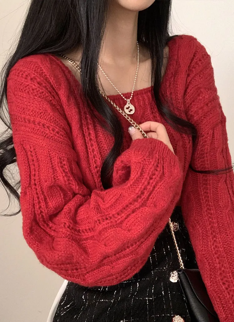 11COLORSスクエアネックケーブルニット | moodloveroom | 詳細画像1