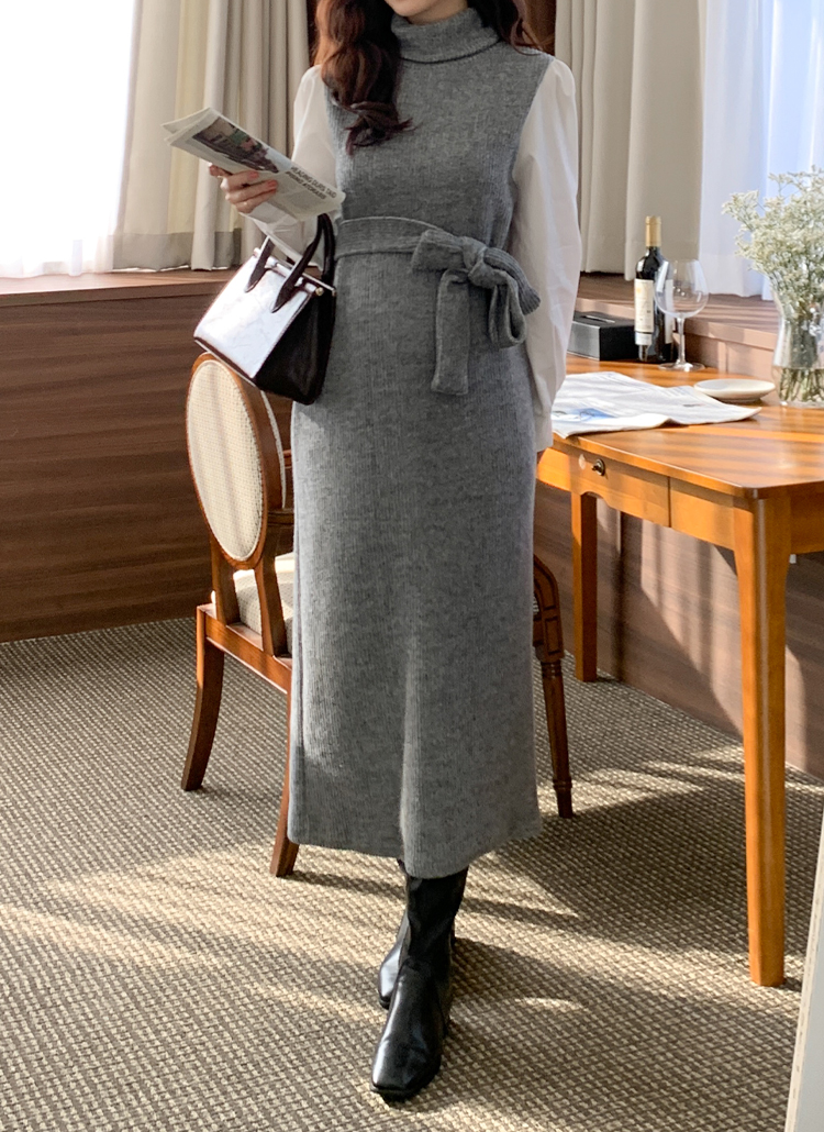 袖切替タートルネックニットワンピース | レディースファッション通販