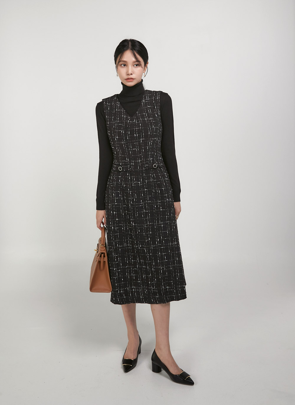 ツイードVネックノースリワンピース | レディースファッション通販