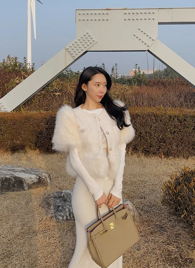 ファー配色半袖ツイードジャケット | darlingmoon | 詳細画像1