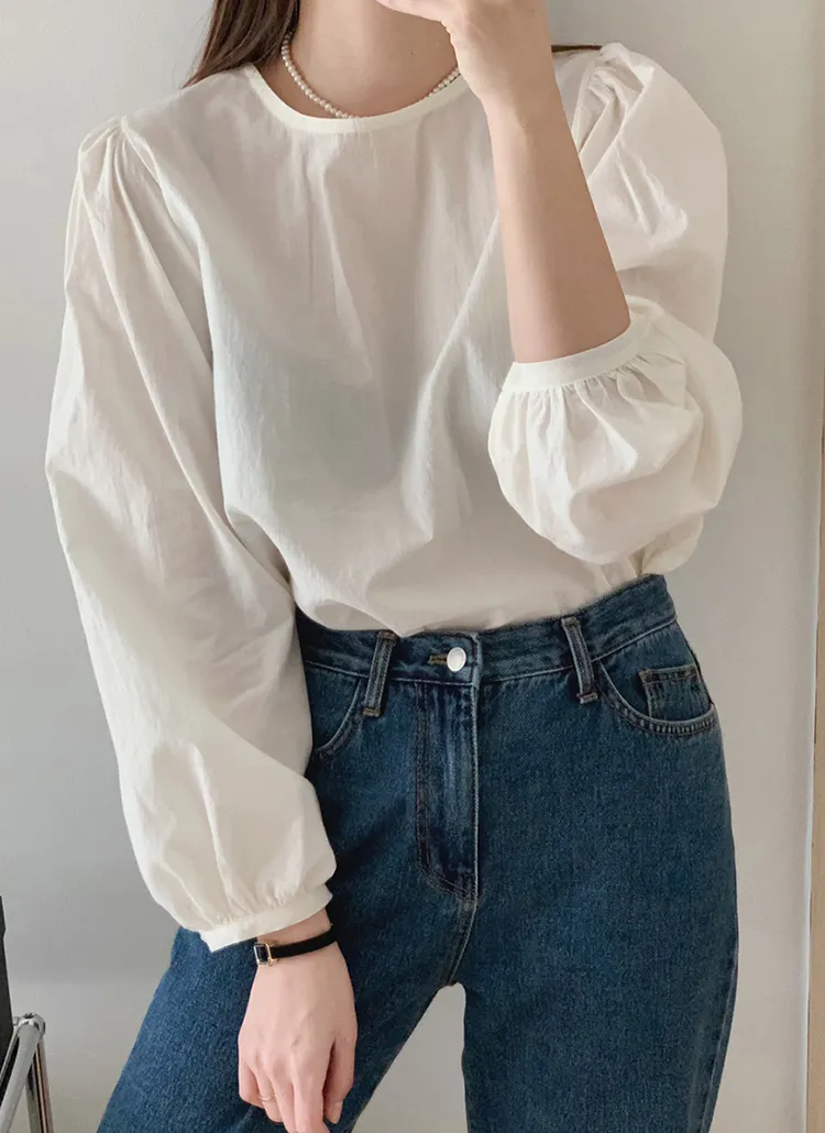 ラウンドネックコットンブラウス | レディースファッション通販 - DHOLIC 