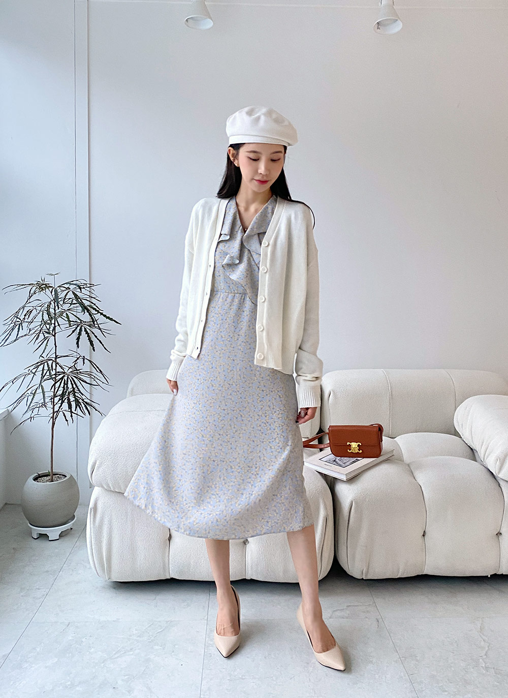 Rouje ルージュ チューリップ柄ニットカーディガン　イタリア製　アルパカ混 Rouje ルージュ チューリップ柄ニットカーディガン イタリア製