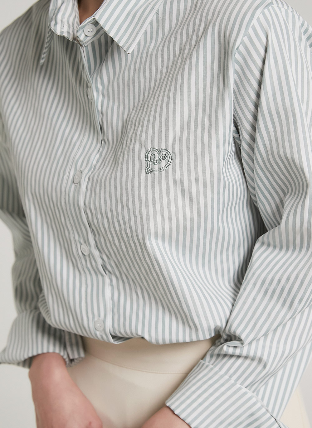 ストライプハート刺繍シャツ | DHOLIC | 詳細画像4