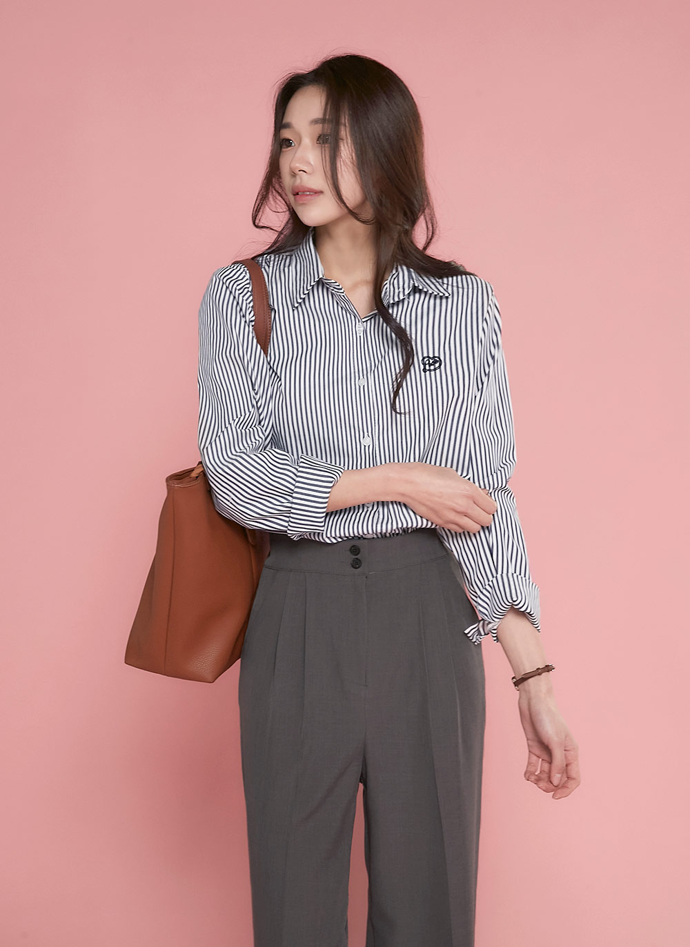 ストライプハート刺繍シャツ | DHOLIC | 詳細画像7