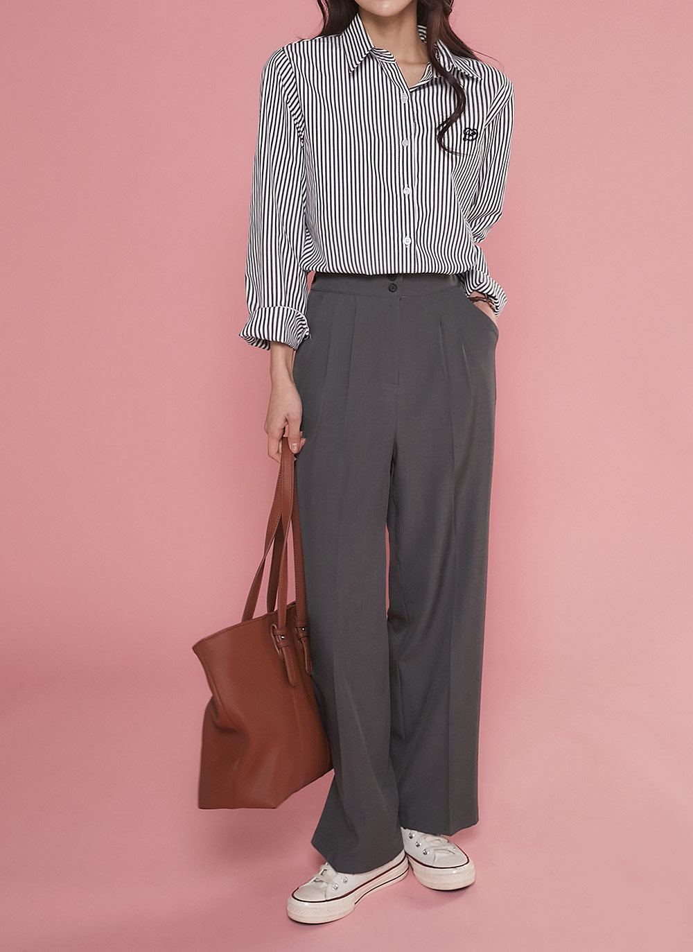 ストライプハート刺繍シャツ | DHOLIC | 詳細画像8