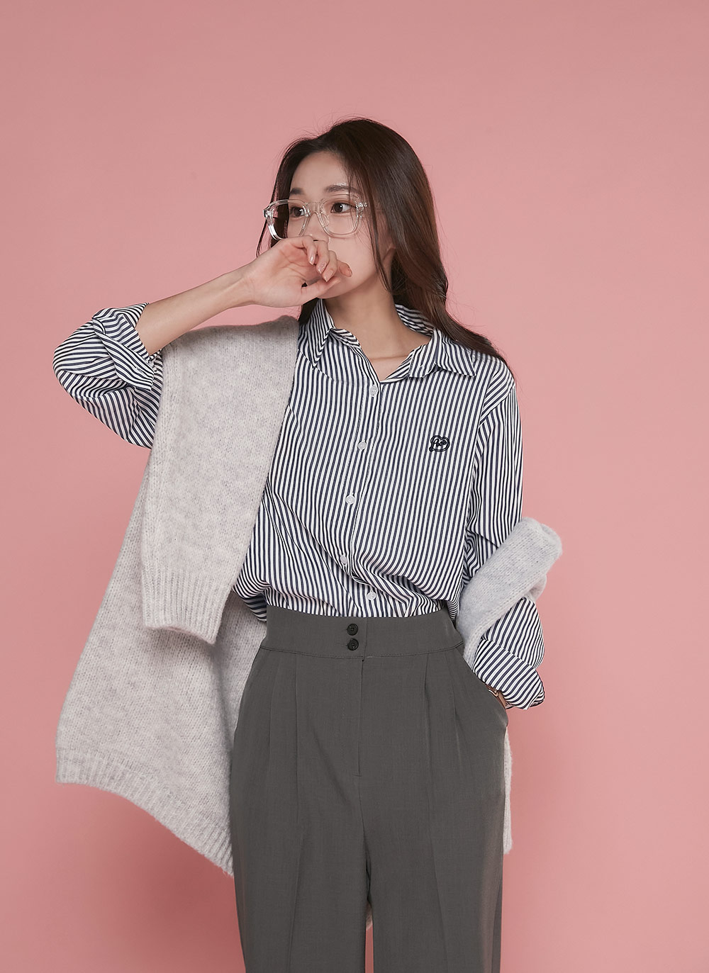 ストライプハート刺繍シャツ | DHOLIC | 詳細画像10