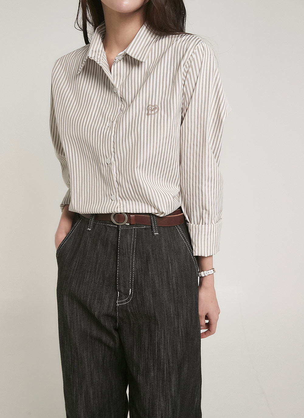 ストライプハート刺繍シャツ | DHOLIC | 詳細画像15