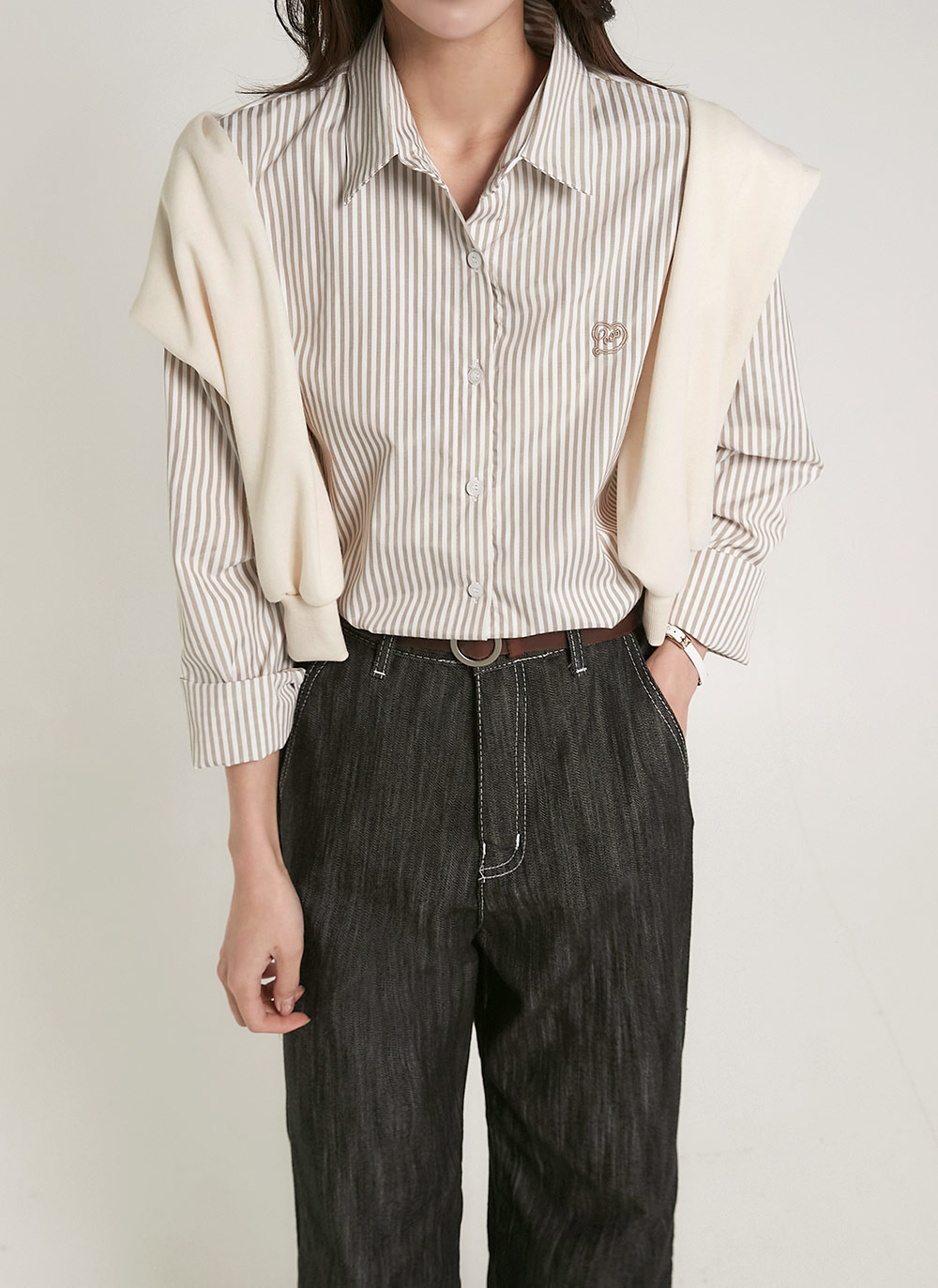 ストライプハート刺繍シャツ | DHOLIC | 詳細画像18