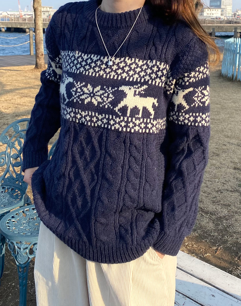 【はちわれにゃんこ】ロージーモンスター　ノルディック柄ニット ☆Nissy着☆N°21 ノルディック柄 ニットセーター