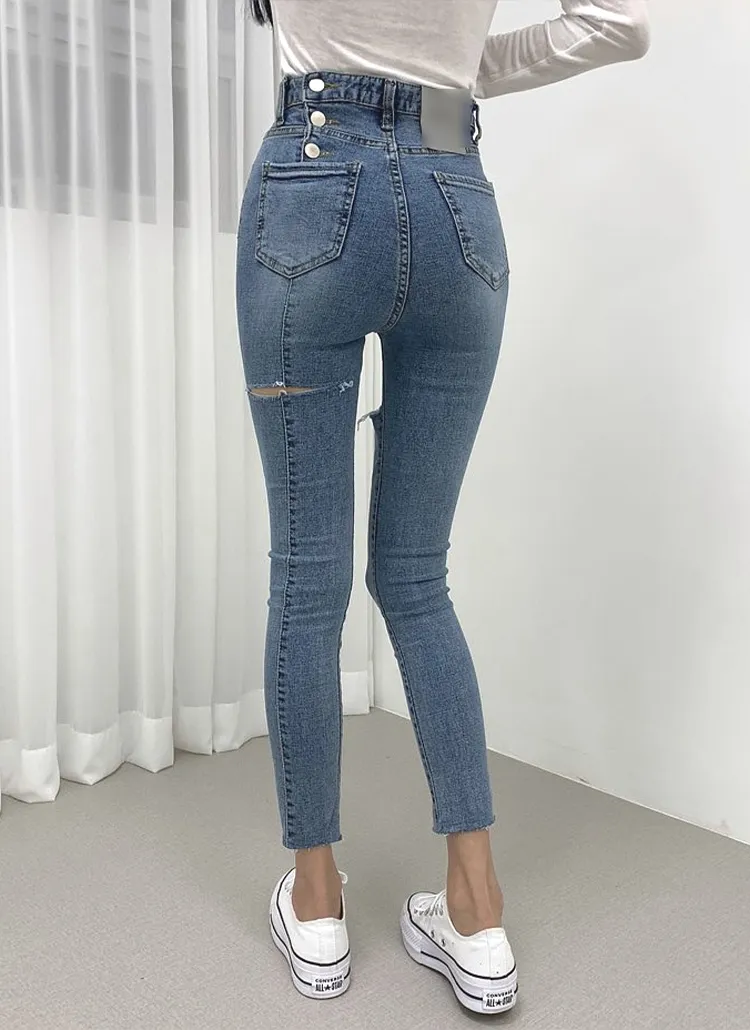 バックボタンカットスキニーデニムパンツ | bokplace | 詳細画像1