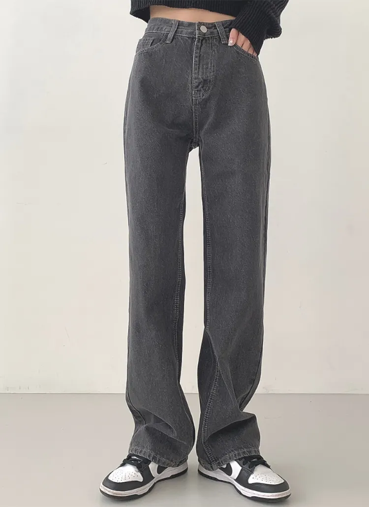 グレーカラーストレートデニムパンツ | レディースファッション通販 